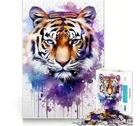 Puzzle Aquarelle Tigre 1000 pièces pour Adolescents, défi cérébral, Jeu d'éveil, activité à la Maison, découpe Nette, Cadeau touchant 38x26cm