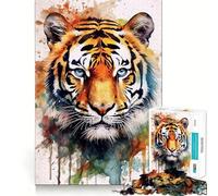 Puzzle Aquarelle Tigre 1000 pièces pour Adolescents Renforce la mémoire Calme et sérénité Qualité supérieure Cadeau de Noël idéal 38x52cm