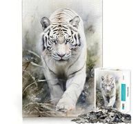 Puzzle Aquarelle Tigre Blanc 1000 pièces Jeu de réflexion Stimulant Emboîtement Parfait Défi cérébral interactif pour la Maison (38x52cm)