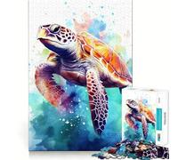 Puzzle Aquarelle Tortue Marine pour Adolescents, 1000 pièces, Jeu d'exercice Mental, Design Relaxant, Assemblage, Surprise de Noël (50x75cm)
