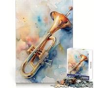 Puzzle Aquarelle Trompette 1000 pièces pour Adultes Concentration, Temps Bien dépensé, Assemblage Parfait, Surprise de Noël (38x26cm)
