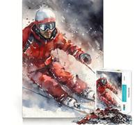 Puzzle Aquarelle Vintage de Ski 1000 pièces pour Adultes Souvenirs de Jeux Amusants Assemblage Solide et sécurisé Activité familiale Amusante en soirée (38x52cm)
