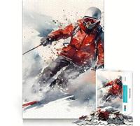 Puzzle Aquarelle Vintage sur Le thème du Ski,1000 pièces,Jeu de Construction avec Ajustement Parfait et sans Espace,activité gratifiante pour Les Jours de Pluie (38x26cm)