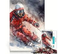 Puzzle Aquarelle Vintage sur Le thème du Ski pour Adultes,1000 pièces,Jeu Stimulant l'esprit,Format Uniforme,pièces précises,idéal pour Les Voyages (50x75cm)