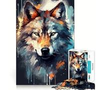 Puzzle Aquarelle Visage de Loup 1000 pièces,Jeu de Concentration mentale sans Espace,Design ajusté,défi cérébral interactif pour la Maison (50x75cm)