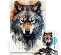 Puzzle Aquarelle Visage de Loup 1000 pièces pour Adolescents,Jeu de réflexion,découpe Laser pour Un Assemblage Parfait,activité de Groupe relaxante en intérieur (38x52cm)