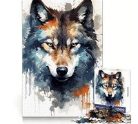 Puzzle Aquarelle Visage de Loup pour Adolescents, 1000 pièces, Sharp Remember, Silencieux, Loisirs, découpe Uniforme, Cadeau de Noël Unique (38x26cm)