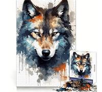 Puzzle Aquarelle Visage de Loup pour Adultes, 1000 pièces, Divertissement intellectuel et paisible, découpe Nette, Cadeau Unique (38x52cm)