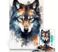 Puzzle Aquarelle Visage de Loup pour Adultes,1000 pièces,Jeu de mémoire,découpe Laser pour Un Assemblage Parfait,Cadeau Unique pour soulager Le Stress (38x26cm)