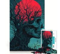 Puzzle Arbre Crâne avec Lune Rouge 1000 Pièces pour Adolescents Activité Développant Le Cérébral à Domicile Bordure Parfaite Cadeau Festif 38x52cm