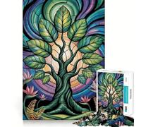 Puzzle Arbre de Vie en Vitrail 1000 Pièces pour Adultes Stimule la mémoire, détend l'esprit, Bords précis, Liste de souhaits du Père Noël 38x52cm
