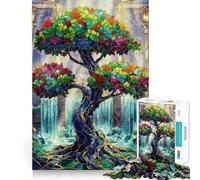 Puzzle Arbre Palais Vitrail pour Adolescents 1000 Pièces Jeu de Logique Solide Anti-Stress Bord Transparent Cadeau Classique 38x52cm