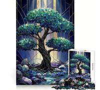 Puzzle Arbre Sombre en Vitrail 1000 Pièces pour Adolescents Jeu Cognitif et Silencieux Bordure Premium Cadeau de Noël 38x52cm