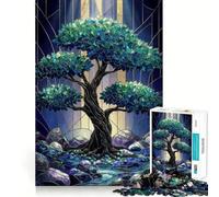Puzzle Arbre Sombre en Vitrail 1000 Pièces pour Adolescents Jeu Cognitif et Silencieux Bordure Premium Cadeau de Noël 38x52cm