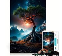 Puzzle Arbre Spatial pour Adultes 1000 Pièces Jeu de Logique Mentale Doux et Détente Ferme Découpe Liste de Souhaits du Père Noël 38x52cm