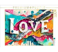 Puzzle · Art Abstrait coloré avec Texte Love | Papier déchiré multicolore sur toile · 1000 pièces · Format assemblé 64 × 48 cm · CALVENDO Puzzle