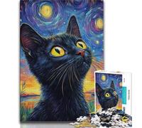 Puzzle Art Black Cat 1000 pièces pour Adultes, Jouets éducatifs et éducatifs, Jeux familiaux avec Affiche et fiche de Questions-réponses Assorties 38x26cm