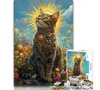 Puzzle Art Cat 1000 pièces, Difficile à compléter mais Amusant et Humoristique avec Affiche et fiche de Questions-réponses Assorties 50x75cm