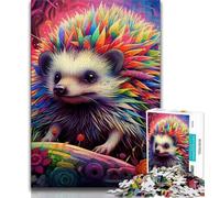 Puzzle Art Hedgehog 1000 pièces pour Adultes et Adolescents, Anti-Stress, pour Passer Le Temps à la Maison, avec Affiche et fiche de Questions Assorties 38x26cm