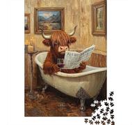 Puzzle Art Highland Cow, Jeux éducatifs, activités familiales, Puzzle en Carton de qualité supérieure pour Femmes et Hommes, Cadeau de Noël, 1000 pièces (75 x 50 cm)