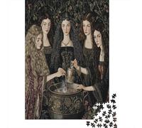 Puzzle Art médiéval pour Adultes,70x50cm/1000pcs,Jeu ÉduChatif,décoration De La Maison,Femme Faisant bouillir Une Potion dans Un Chaudron