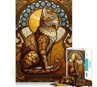 Puzzle Art Nouveau Chat Vitrail 1000 Pièces pour Adolescents Stimule la Mémoire Anti-Stress Bords Lisse Idée Cadeau de Noël 50x75cm