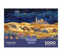 Puzzle Art Populaire, Dunes de Sable couvertes d'étoiles Scintillantes, chameaux Gracieux pour Adultes,70x50cm/1000pcs,Jeu Éducatif,décoration De La Maison,