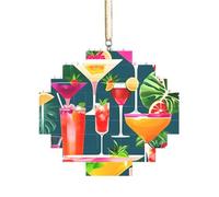 Puzzle artisanal en brique - Bloc de construction - Décoration 3D - Cadeau attentionné - Imprimé cocktail tropical