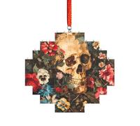 Puzzle artisanal en brique - Bloc de construction - Décoration 3D - Cadeau attentionné - Imprimé crâne floral