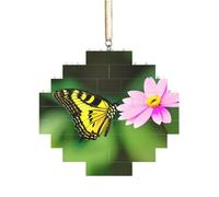 Puzzle artisanal en brique - Bloc de construction - Décoration 3D - Cadeau attentionné - Imprimé floral printanier - Papillon