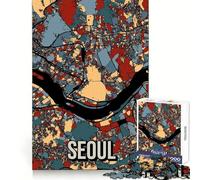 Puzzle Artistique Carte de Séoul, Corée du Sud, pour Adultes, 1000 pièces, Stimulant l'esprit, Plaisir Facile, Assemblage précis, Cadeau de Noël idéal (38x52cm)