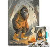 Puzzle Artistique Cartoon Gorilla Camping in The Rain pour Adultes, 500 PCS