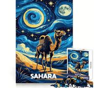 Puzzle Artistique Chameaux du désert du Sahara la Nuit 1000 pièces pour Adolescents stimule la mémoire, se détend et s’Amuse Découpe de qualité supérieure Cadeau élégant (38x26cm)