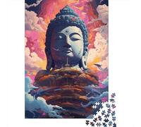 Puzzle Artistique coloré représentant Une Statue de Bouddha, 500 pièces, Niveau Difficile, décoration intérieure, en Bois (52 x 38 cm).