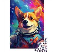 Puzzle Artistique Corgi Astronaute, matériaux respectueux de l'environnement, Puzzle en Carton 100% recyclé pour Enfants Adultes, Cadeau de Noël, 1000 pièces (38 x 26 cm)