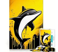 Puzzle Artistique Dauphin Jaune pour Adolescents,1000 pièces,découpe Laser pour Un Assemblage Parfait,Exercice Mental Calme à la Maison (38x26cm)