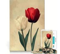 Puzzle Artistique de 1000 pièces représentant Une Paire de Tulipes Blanches et Rouges Développe la mémoire et stimule Le Sens du Jeu Bords Lisses,Assemblage Un Moyen Amusant d'occuper Son Temps Libre