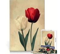 Puzzle Artistique de 1000 pièces représentant Une Paire de Tulipes Blanches et Rouges, idéal pour Les Adolescents Découpe Impeccable, Facile à mémoriser et Parfait comme Cadeau (50x75cm)