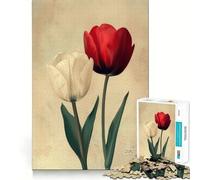 Puzzle Artistique de 1000 pièces représentant Une Paire de Tulipes Blanches et Rouges Jeu de développement cognitif Surface Lisse sans bavures Activité relaxante en Groupe à l'intérieur (38x26cm)