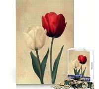 Puzzle Artistique de 1000 pièces représentant Une Paire de Tulipes Blanches et Rouges pour Les Adolescents Stimule la mémoire Offre Une Distraction Douce et Un Assemblage Ferme Parfait pour Les fêtes