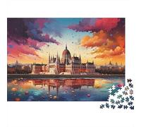 Puzzle Artistique de 1000 pièces représentant Une Vue Urbaine, Une cathédrale Gothique et Un Coucher de Soleil. Jeu éducatif pour Adultes (à partir de 12 Ans), décoration intérieure, 52 x 38 cm.