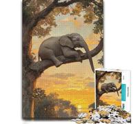 Puzzle Artistique Elephant in Tree at Sunset pour Adultes, Format 500 PCS