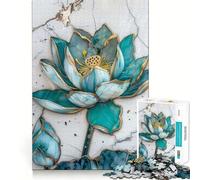 Puzzle Artistique Fleur de Lotus Turquoise 1000 pièces pour Adultes Jeu de logique et de réflexion Découpe précise 38x52cm