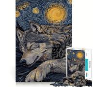 Puzzle Artistique Loup endormi la Nuit étoilée pour Adolescents, 1000 pièces, Jeu de logique Fine, Passe-Temps Calme, Bords Nets, pièce de Collection 38x26cm
