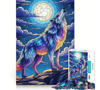 Puzzle Artistique Loup Hurlant à la Lune,1000 pièces,Jeu de réflexion,pièces précises et sans Couture,activité Amusante en Famille (50x75cm)