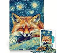 Puzzle Artistique Renard endormi la Nuit étoilée 1000 pièces pour Adolescents, activité de réflexion à Faire à la Maison, Bords précis, Cadeau Festif 38x26cm