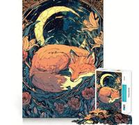 Puzzle Artistique Renard endormi sous Croissant de Lune 1000 pièces pour Adolescents Se remémorer, améliorer, détendre l'esprit, œuvre d'art aux Contours Nets 38x26cm