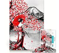 Puzzle Artistique Serene Japan Red Moon 1000 pièces pour Adolescents Améliore la mémoire, se détend, Bords précis, Cadeau créatif (50x75cm)