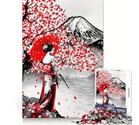 Puzzle Artistique Serene Japan Red Moon 1000 pièces pour Adolescents Améliore la mémoire, se détend, Bords précis, Cadeau créatif (50x75cm)