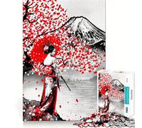 Puzzle Artistique Serene Japan Red Moon 1000 pièces pour Adultes Jeu de réflexion Intelligent et Amusant Découpe précise Illustration (38x52cm)